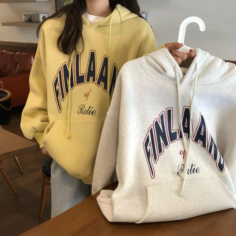 Women' Clothing Korean Fashion Baggy Solid Grey Pullover Sweatshirt Letter Print Raglan Sleeves Long Sleeves Hoodie Autumn 2023 
Women' Clothing Korean Fashion Baggy Solid Grey Pullover Sweatshirt Letter Print Raglan Sleeves Long Sleeves Hoodie Autumn 2023
