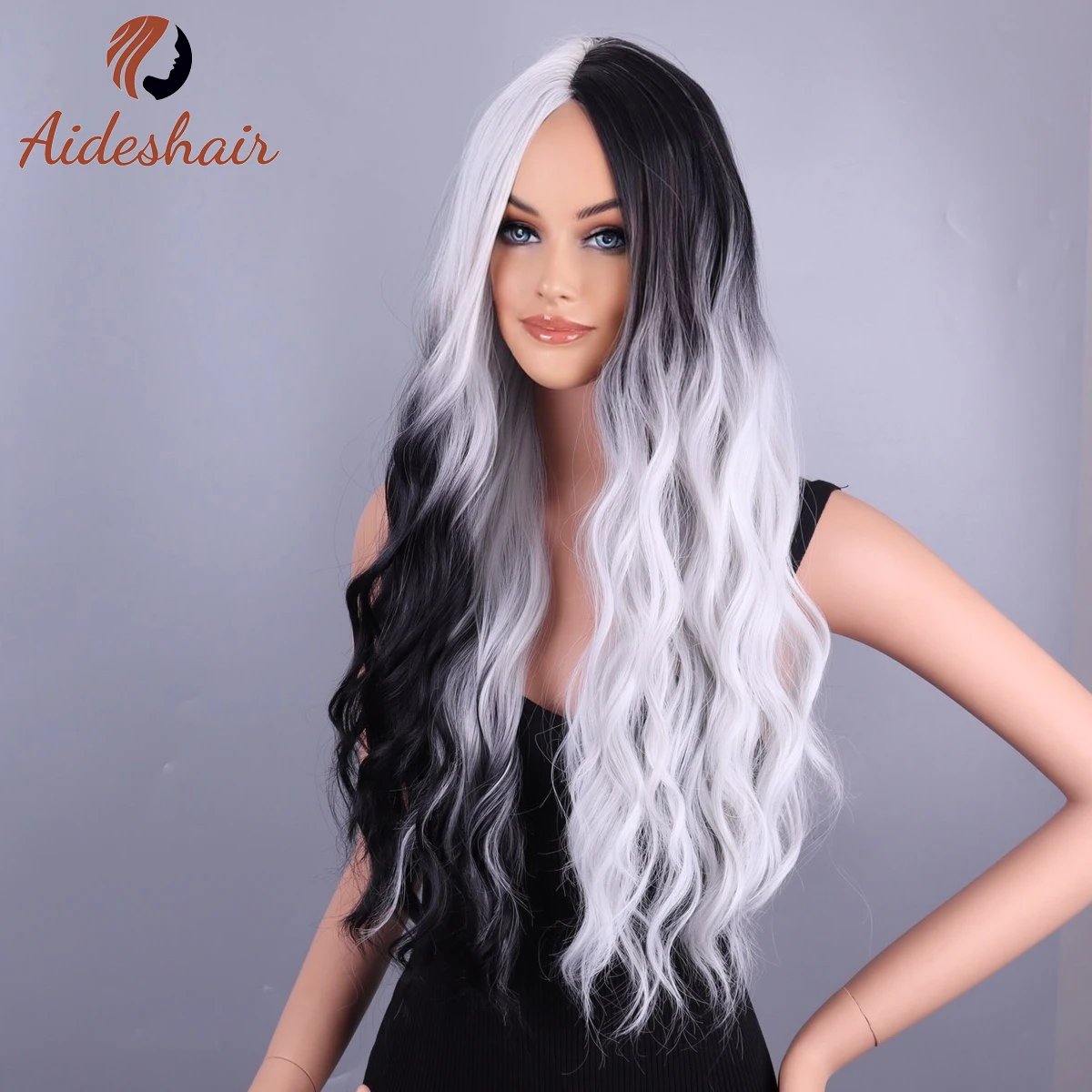 Long curly black and white gradient wig with heat-resistant synthetic hair Cosplay party wig
Long curly black and white gradient wig with heat-resistant synthetic hair Cosplay party wig