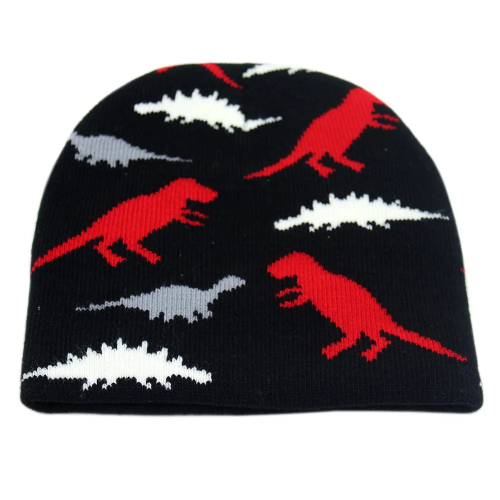 

Autumn Winter Dinosaur Jacquard Knit Beanies Hats Outdoor Ear Protection Children Bonnet Caps 100% Cotton Warm Kids Beanies Hats