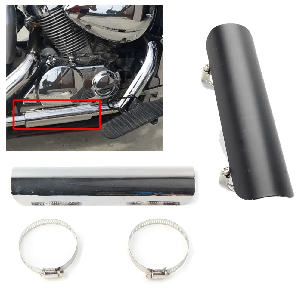 

Universal Black Chrome Motorcycle Curved Exhaust Muffler Pipe Heat Shield Cover Guard Protector for Honda Shadow For Harley