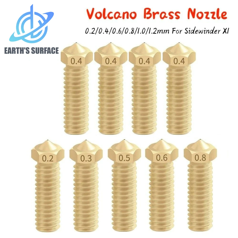 

3D Printer Parts 6/12pcs All Metal Brass Volcano Nozzles 0.2/0.3/0.4/0.5/0.6/0.8mm For 1.75mm Filament For Sidewinder X1 BLU-5