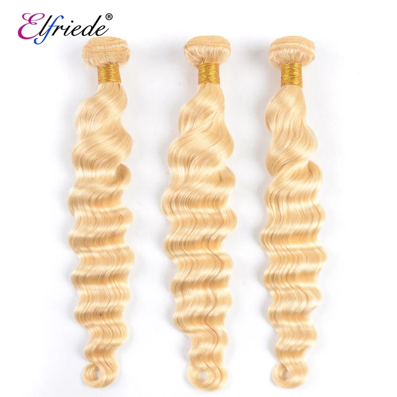 

Elfriede #613 Blonde Loose Deep Wave Human Hair Bundles 100% Human Hair Extensions Remy Hair Weaves 3/4 Bundles Human Hair Wefts