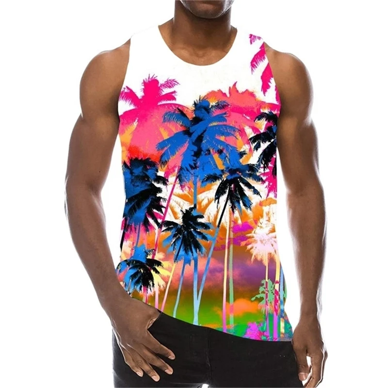 

Майка мужская с 3D-принтом кокосового дерева, модная безрукавка с принтом граффити, летняя уличная одежда унисекс, гавайская майка