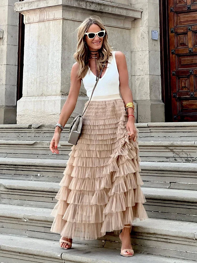 Chicheca Tiered Khaki Tulle Skirt Summer Autumn Women Casual A-line Mesh Maxi Long Skirt Faldas Mujer Fashion Party Bottoms
Chicheca Tiered Khaki Tulle Skirt Summer Autumn Women Casual A-line Mesh Maxi Long Skirt Faldas Mujer Fashion Party Bottoms