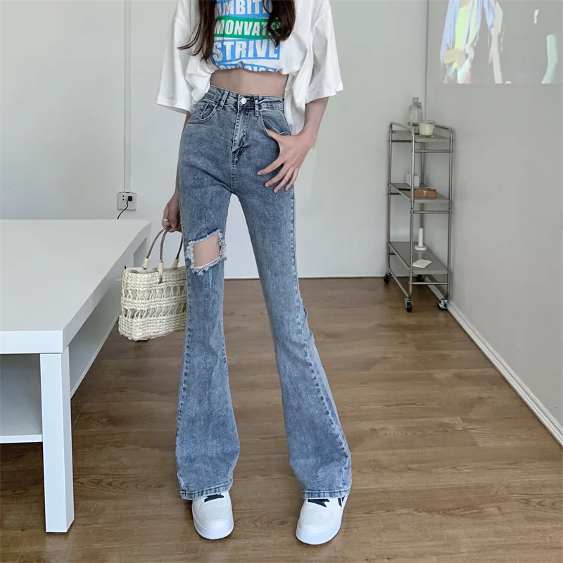 2022 New High Waist Hole Popular Design Small Flared Trousers for Women Free Shipping
2022 New High Waist Hole Popular Design Small Flared Trousers for Women Free Shipping
