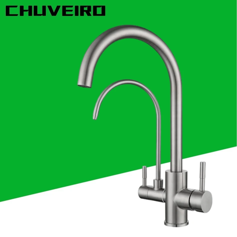 304 Stainless Steel Kitchen Faucet Hot and Cold Water Purifier Tap Double Handle Single Hole Deck Mount Crane Sink Mixer Faucet
304 Stainless Steel Kitchen Faucet Hot and Cold Water Purifier Tap Double Handle Single Hole Deck Mount Crane Sink Mixer Faucet