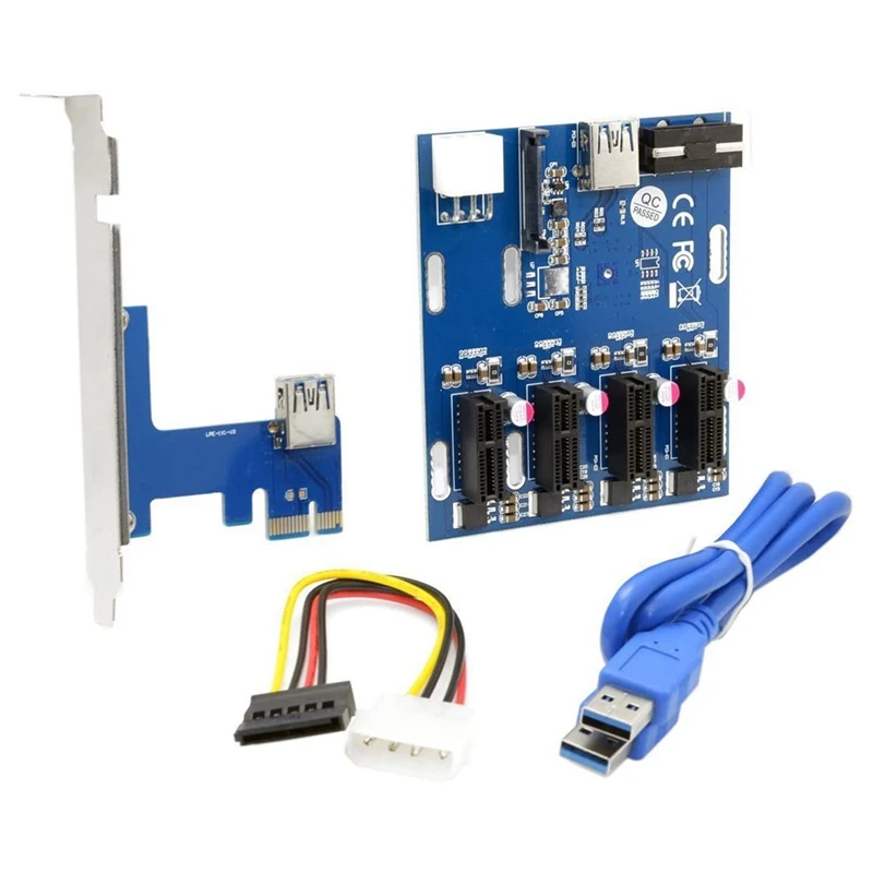 PCI-E 1X To 4 Port 1X Riser Adapter USB 3.0 Cable Multiplier HUB GPU Riser Adapter For BTC Ethereum Mining
PCI-E 1X To 4 Port 1X Riser Adapter USB 3.0 Cable Multiplier HUB GPU Riser Adapter For BTC Ethereum Mining