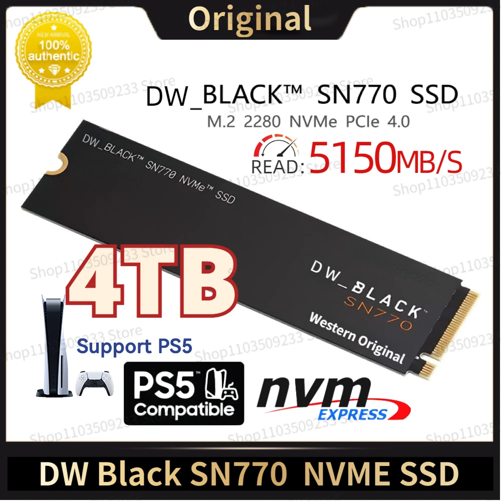 

Western Original SN770 DW Black 500GB 1TB 2TB NVMe M.2 SSD PCIe 4.0 2280 M2 SSD for PS5 Gaming Laptop Computer Mini PC Desktop