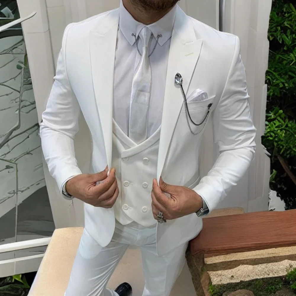 

Slim Fit Wedding Suits for Men 3 Piece Customized Groom Wear Tuxedo Italian Style Peak Lapel Male Fashion Jacket with Pants Vest