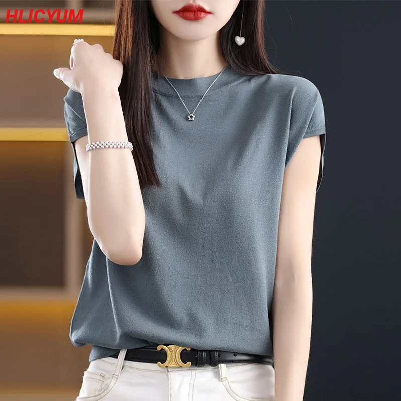 Women's T-shirt Summer New Solid Color Sweater Short Sleeve Casual Knit Round Neck Ladies Tops Blouse Overside Tees 
Women's T-shirt Summer New Solid Color Sweater Short Sleeve Casual Knit Round Neck Ladies Tops Blouse Overside Tees