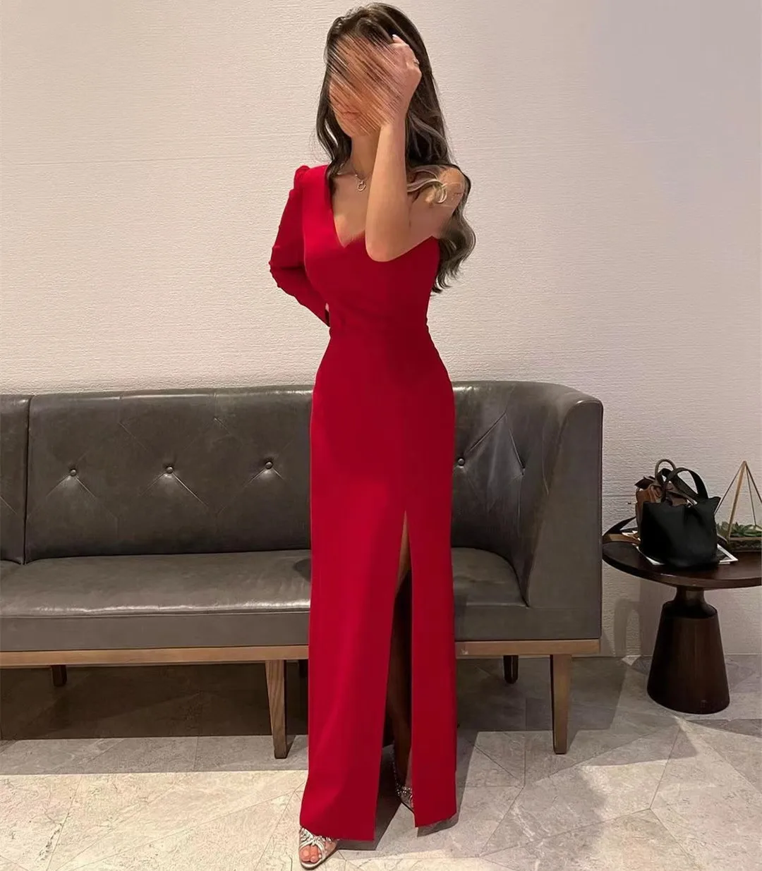 

Koendye Dresses Women Wear for Evening Party Long Sleeve Side Slit Prom Dresses One Shoulder Wedding Guest Gowns Saudi Arabia