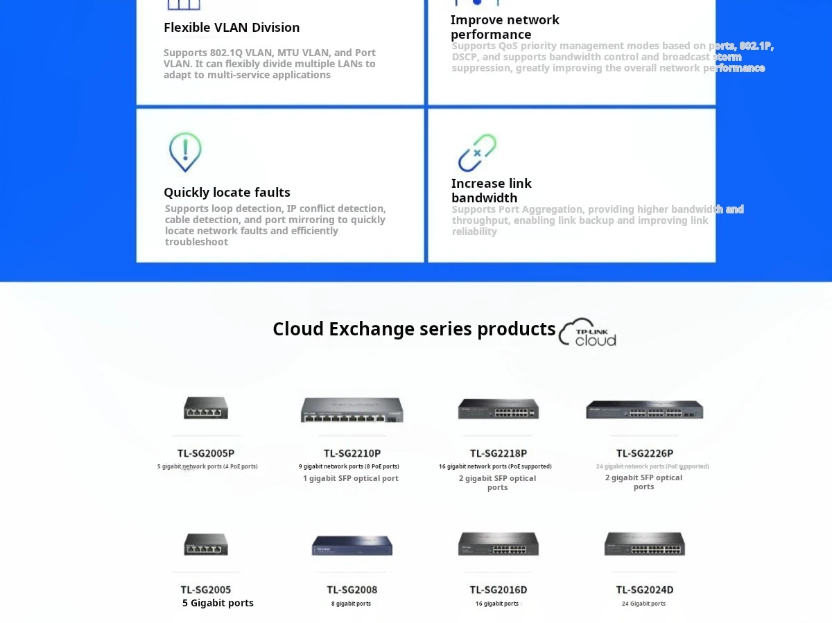 S2b305f0d71bf4667b74664a73a1e18121 TP-LINK PoE Switch 8-port Gigabit PoE+2 Gigabit Uplink 10-port 1000M Switch TL-SG2210LP VLAN Support