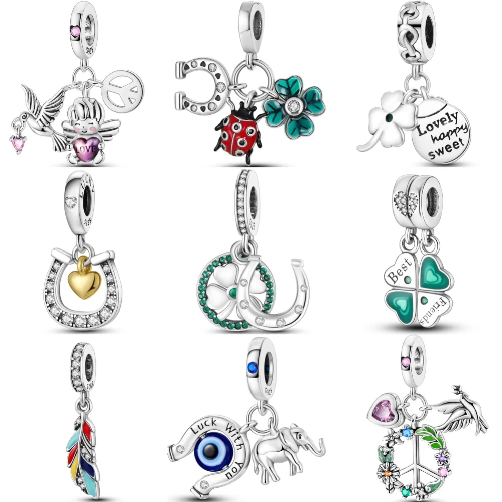 

Hot Sale New 925 Sterling Silver Four Leaf Clover Lucky Prayer Charms Beads Fit Original Pandora Bracelets DIY Jewelry Gifts