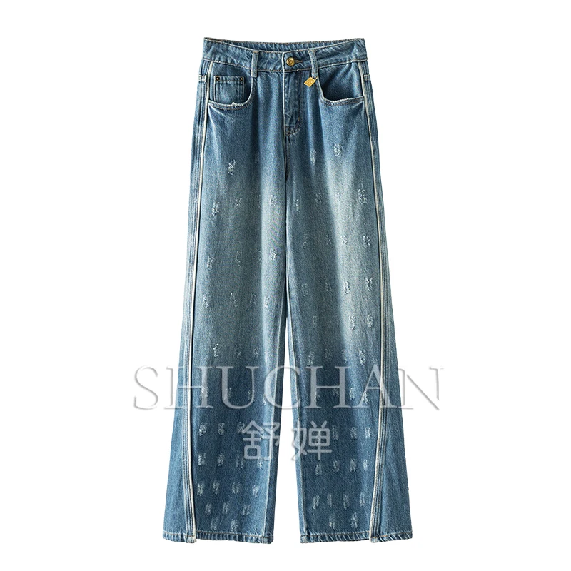 

74% cotton new 2024 summer pantalones vaqueros mujer boyfriend jeans for women 3D cut side high waisted denim wide leg pants