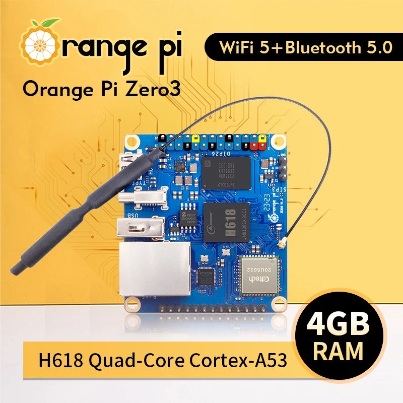 Orange Pi Zero 3 4GB RAM Allwinner H618 WiFi+BT5.0 Gigabit LAN Mini PC Open Source Zero3 Development Board Single Board Computer
Orange Pi Zero 3 4GB RAM Allwinner H618 WiFi+BT5.0 Gigabit LAN Mini PC Open Source Zero3 Development Board Single Board Computer
