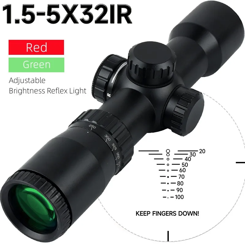 1.5-5x32 IR Hunting Riflescope Red/green Illuminated Optical Sight Outdoors Tactical Airsoft Scopes Fit Long Range Shooting
1.5-5x32 IR Hunting Riflescope Red/green Illuminated Optical Sight Outdoors Tactical Airsoft Scopes Fit Long Range Shooting