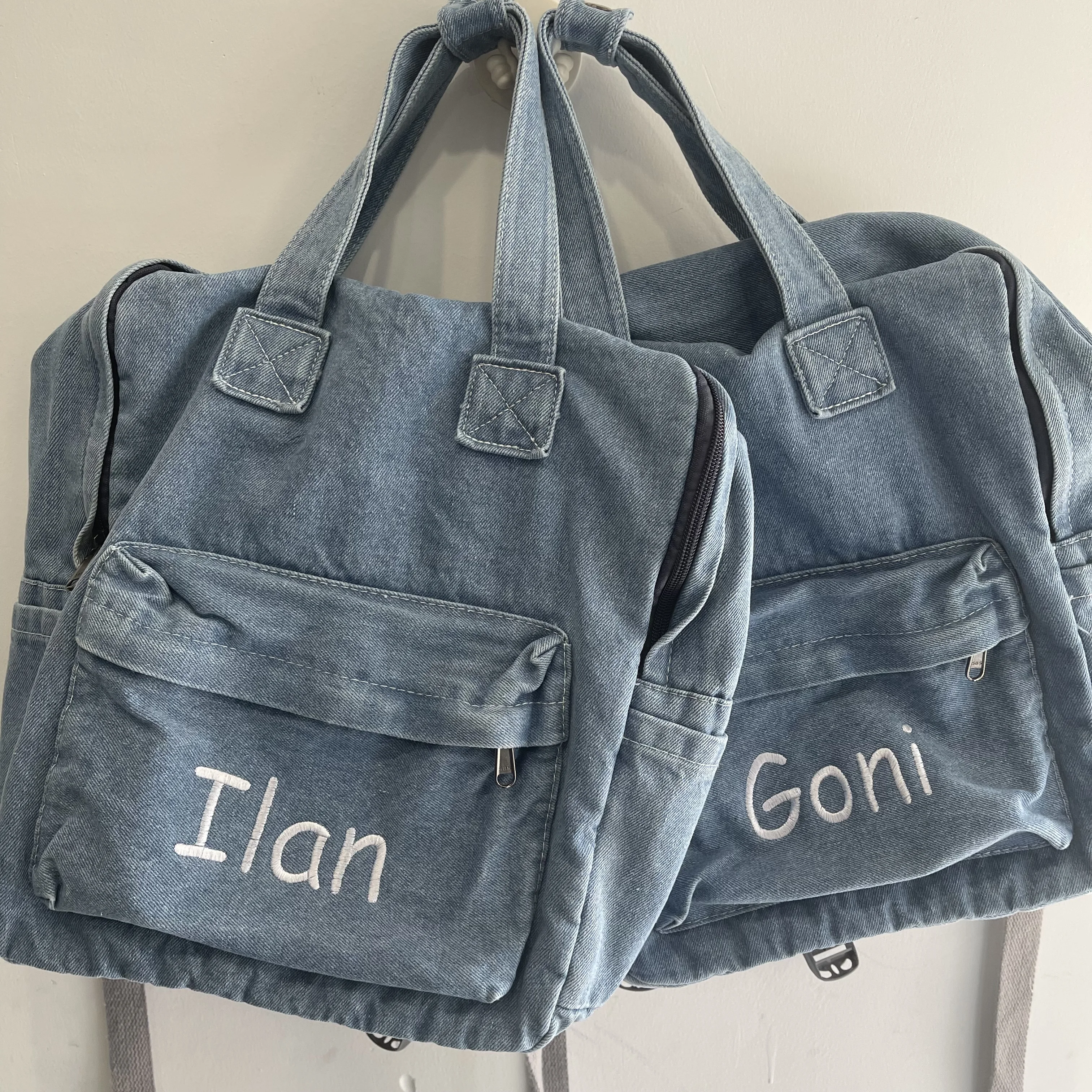 

Personalized Name High School Student Backpack Custom Simple Denim Canvas Backpack Girl's Large Capacity Schoolbags with Name