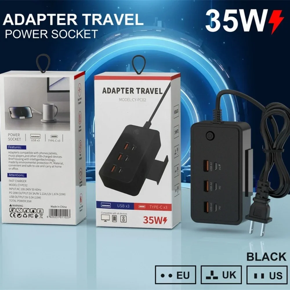 35W 3PD 3USB Power Strip Electrical Socket US/EU/UK Plug Multiple 6 Ports Extension Cable Plugs Adaptors Quick Charging Charger 35W 3PD 3USB Power Strip Electrical Socket US/EU/UK Plug Multiple 6 Ports Extension Cable Plugs Adaptors Quick Charging Charger