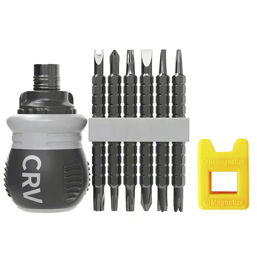 Alloy Steel Ratchet Screwdriver Kit 8pcs Forward and Reverse Rotation Benefits Compact Design Comes with Variety of Bits
Alloy Steel Ratchet Screwdriver Kit 8pcs Forward and Reverse Rotation Benefits Compact Design Comes with Variety of Bits