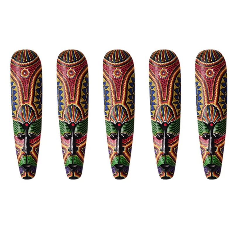 

5X Wooden Mask Wall Hanging Solid Wood Carving Painted Facebook Wall Bar Home Decorations African Totem Mask Crafts A