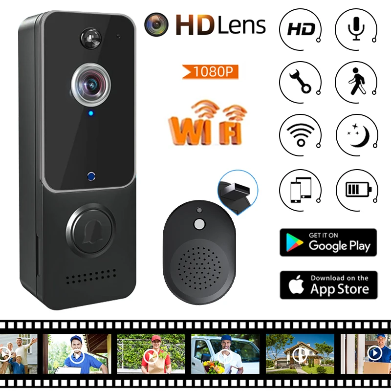 

2024 New WiFi 1080P HD Video Doorbell Smart Home Outdoor Wireless Night Vision Two-Way Voice Human Detection Security Door Bell