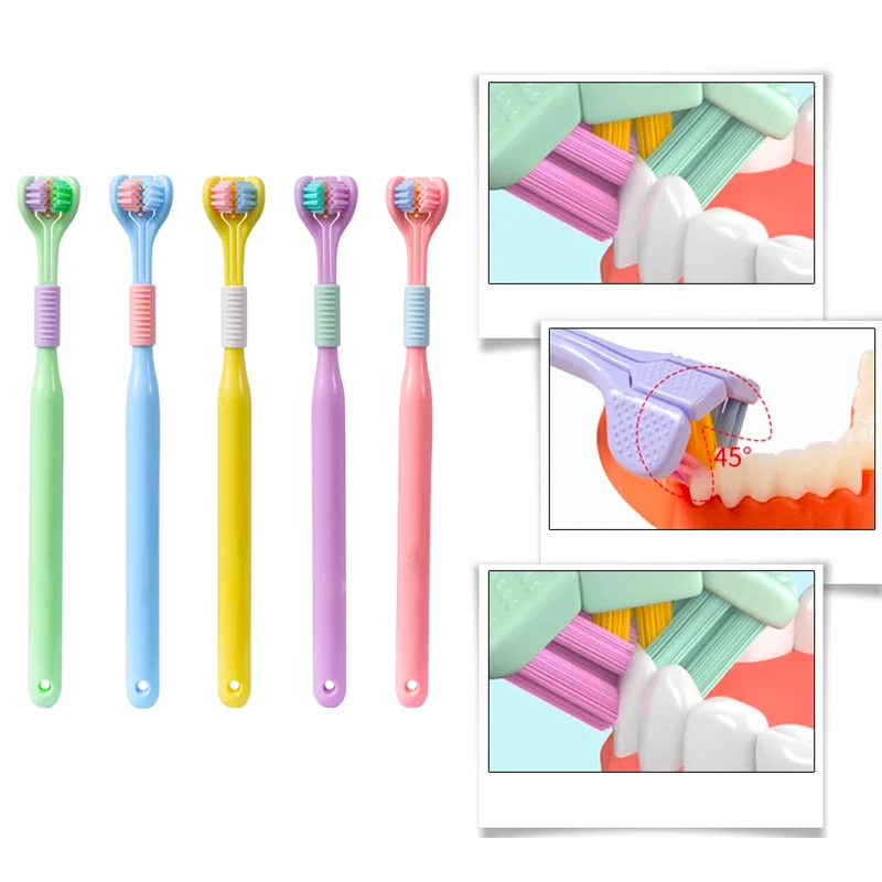 

3D Stereo Three-Sided Toothbrush PBT Ultra Fine Soft Hair Adult Toothbrushes Tongue Scraper Deep Cleaning Oral Care Teeth Brush