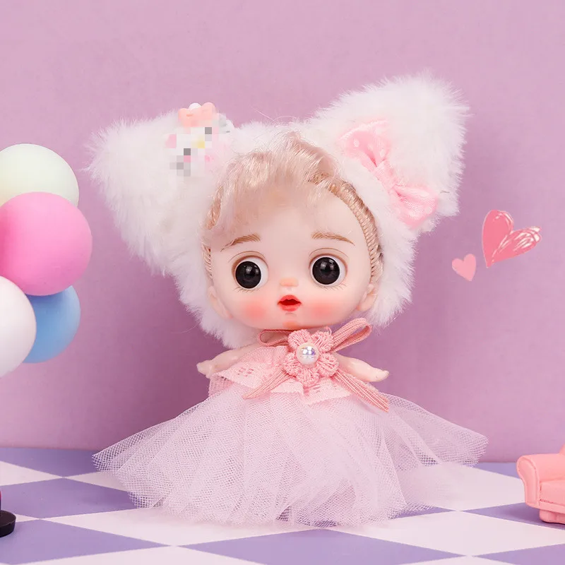 

5 Joints 3D Eyes 4-inch Cute Mini Bjd Doll Ob11 Cartoon Expression Plush Doll Set with DIY Girl Dress Up Toy Birthday Gift New