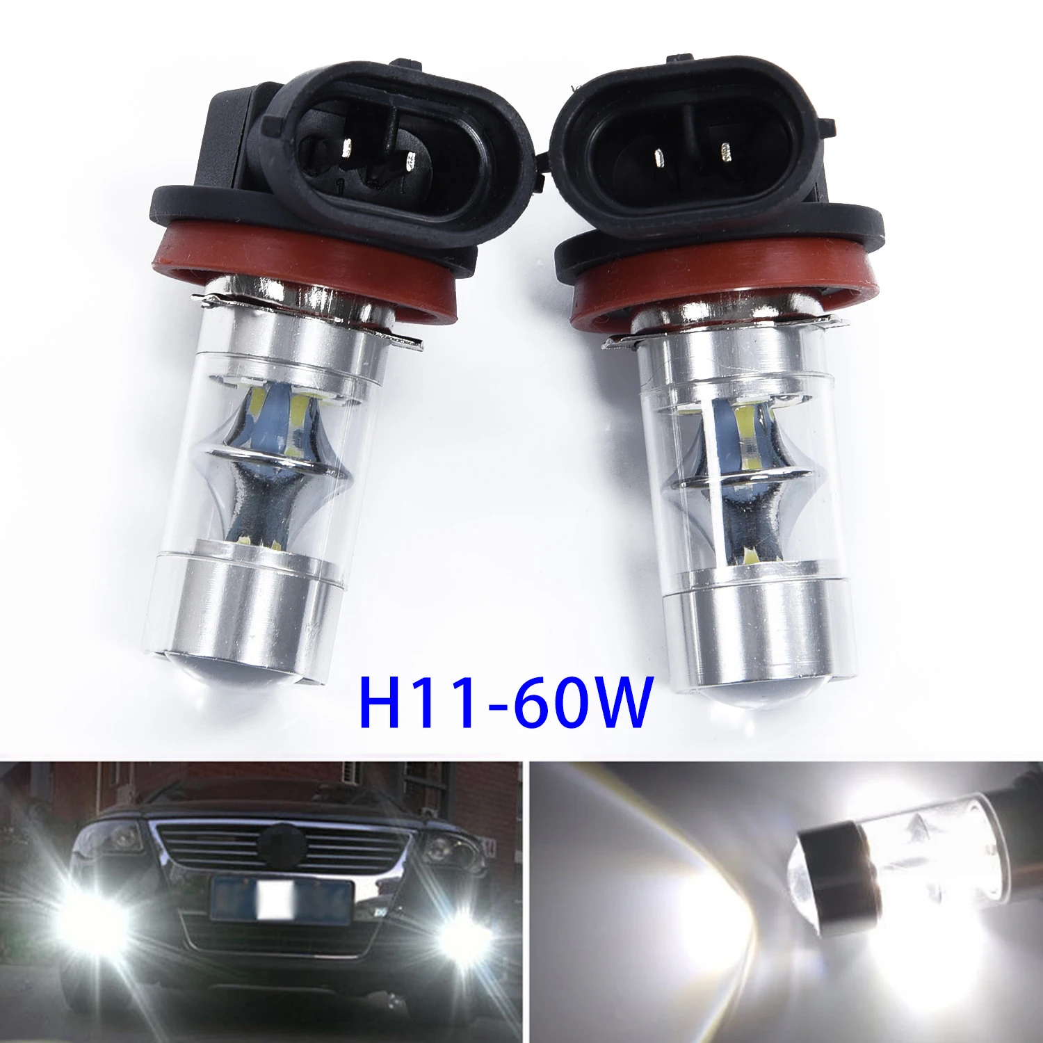 

Durable Practical Useful Car Light Bulbs H11 H8 2323 White 2Pcs 6000K -6500K 600LM 60W Accessories LED Fog Light