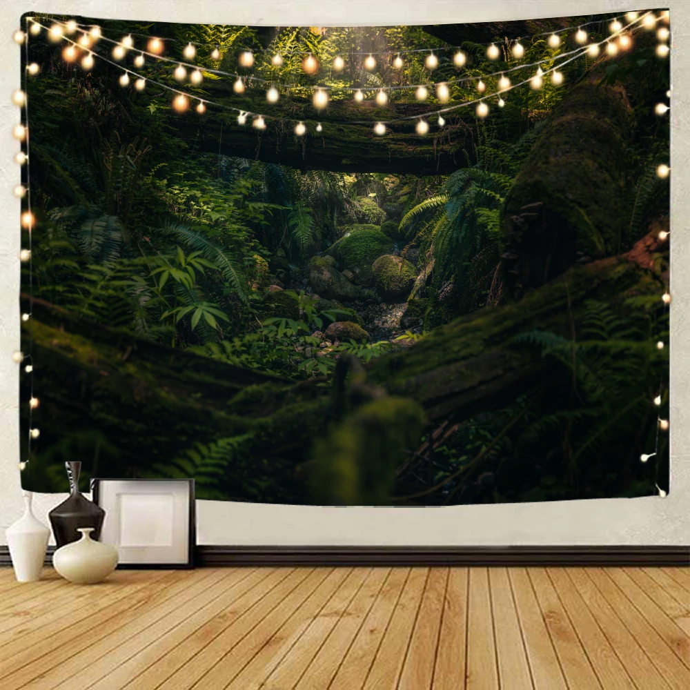 

Beautiful nature, forests, waterfalls, flowing water scenery, decorative tapestry, Amazon primitive forest scenery tapestry