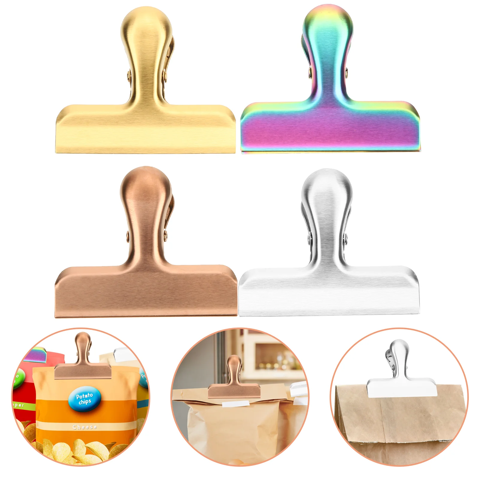4 Pcs Clips For Packages Potato Chip Bag Holder Sealing Clips Reusable Food Stainless Steel Assorted Bags for Packages
4 Pcs Clips For Packages Potato Chip Bag Holder Sealing Clips Reusable Food Stainless Steel Assorted Bags for Packages
