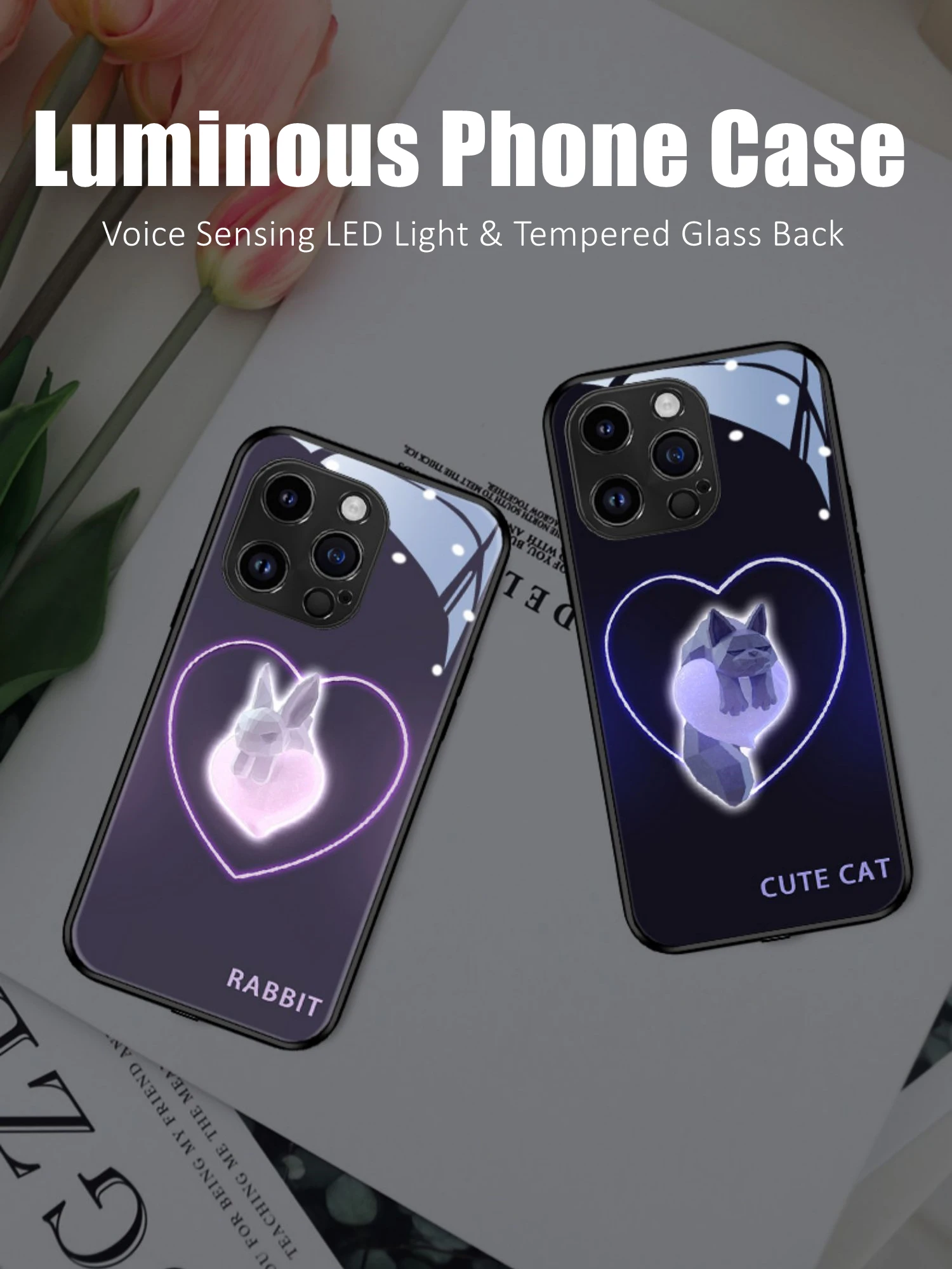 

Rabbit Cat Colorful LED Light Glow Luminous Tempered Glass Phone Case for OnePlus 6 6T 7 7T 8 8T 9 9R 10 Ace Nord N10 N200 Pro