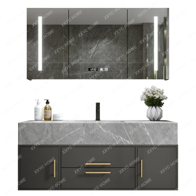 Bathroom Hand Washing Washbasin Cabinet Smart Mirror High-End Stone Plate Whole Washbin Bathroom Cabinet Combination
Bathroom Hand Washing Washbasin Cabinet Smart Mirror High-End Stone Plate Whole Washbin Bathroom Cabinet Combination