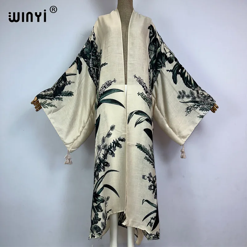 

WINYI kimono Africa boho fashion print beach swimwear 2023 Elegant Cardigan sexy Holiday maxi beach wear swimsuit evening dress