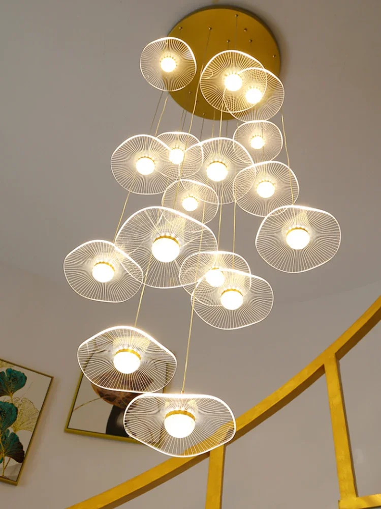 Gold Acrylic Chandeliers Interior Designer Minimalism Living Room Lamp Villa Attic LED Pendant Lamp Modern Staircase Chandeliers
Gold Acrylic Chandeliers Interior Designer Minimalism Living Room Lamp Villa Attic LED Pendant Lamp Modern Staircase Chandeliers