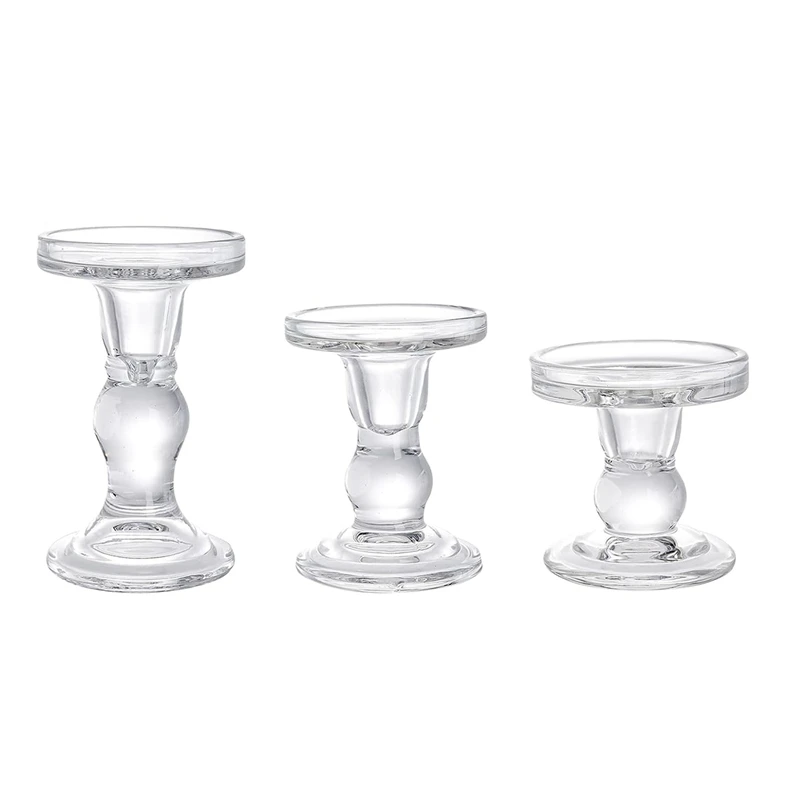 

Glass Candle Holders, Clear Pillar Taper Candlestick Crystal Candle Holder Stand For Dinner Table 3Pcs Durable