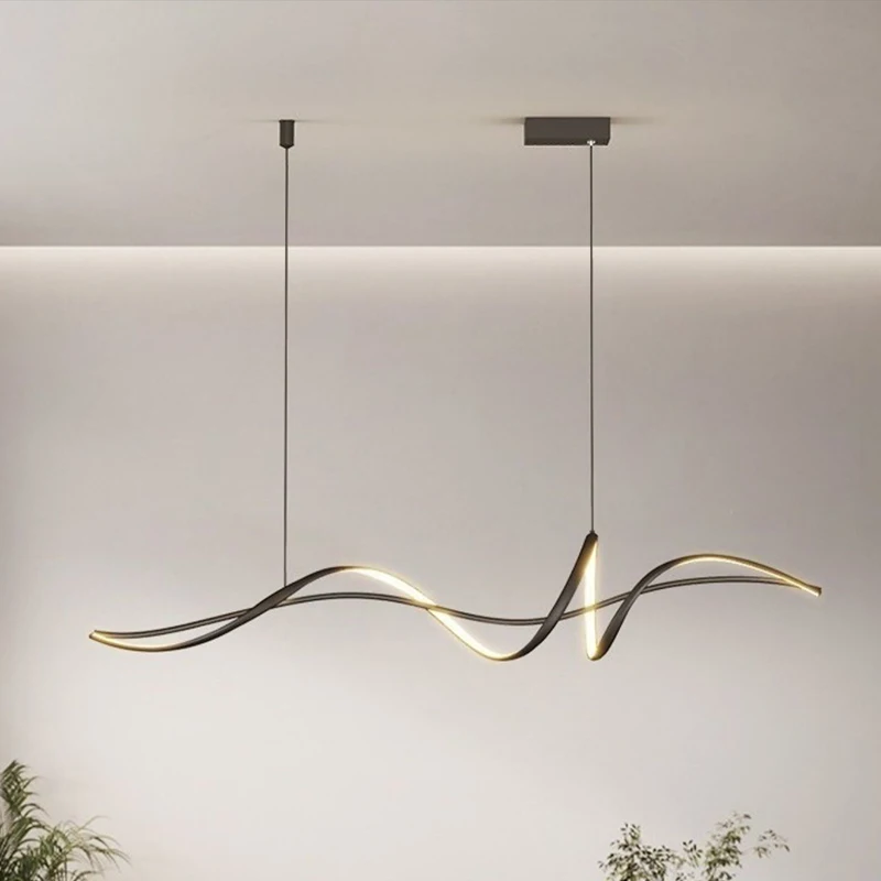 

Linear Pendant Light Lamp Wave-Shaped Home Decorative Black Living Room Dining Table Ceiling Strip LED Chandelier Modern