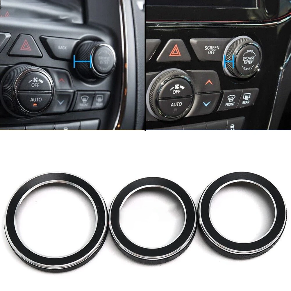 

3pcs Black AC Radio Switch Trim Ring Knob Covers Fit For Jeep Grand-Cherokee 2014-2021 Aluminum Alloy Car Interior Mouldings
