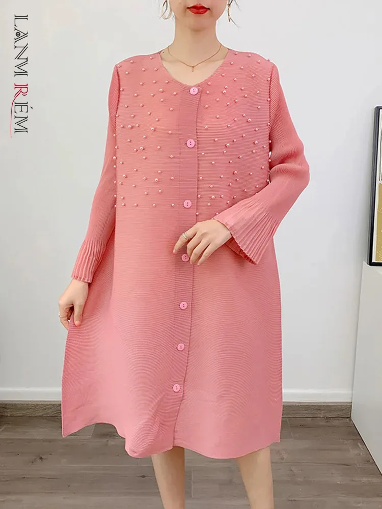 LANMREM Solid Color Beaded Pleated Dress Women's Flare Long Sleeves Single Breasted Loose Fashion Party Dresses Summer 2DA1203
LANMREM Solid Color Beaded Pleated Dress Women's Flare Long Sleeves Single Breasted Loose Fashion Party Dresses Summer 2DA1203