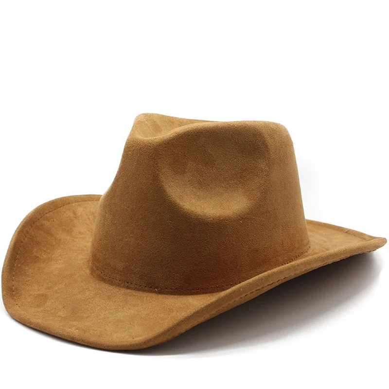 

Suede Western Cowboy Hat Men Women Vintage Gentleman Lady Jazz Cowgirl Panama Sun Cap Wide Brim Cloche Church Fedora Hats