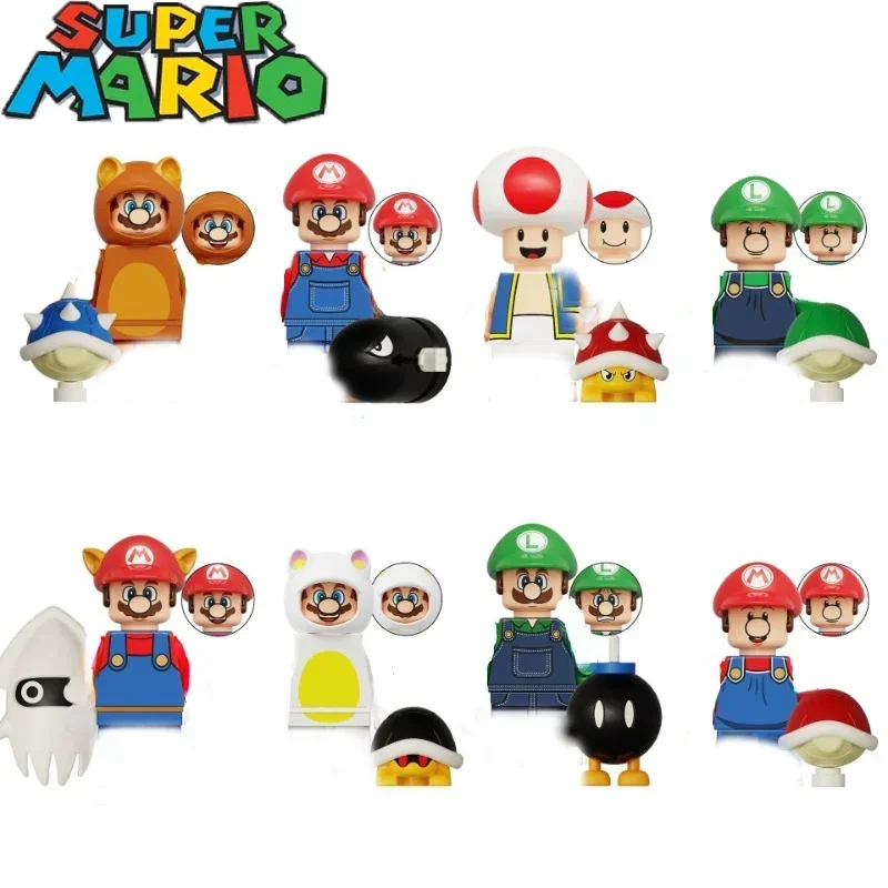 

Kawaii Super Mario Game Protagonist Plumber Green Luigi Cute Tanuki Chinobio Puzzle Building Block Toy Children's Birthday Gift