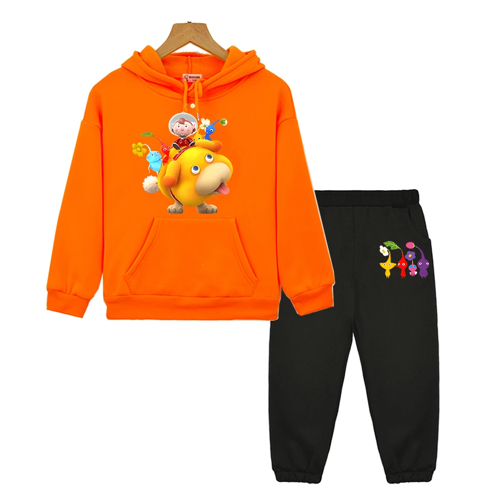 

Комплект из 2 предметов для мальчиков и девочек, толстовка с капюшоном и принтом пикмина + штаны, флисовый свитшот с капюшоном и аниме, осенний пуловер, Детская эксклюзивная одежда