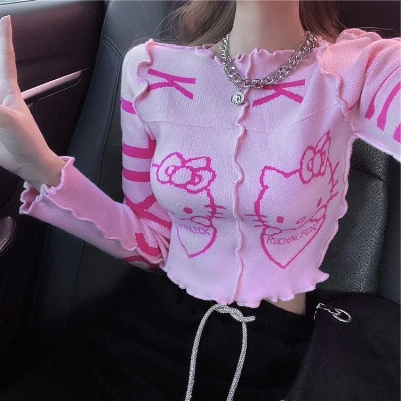 Sanrio Y2k Hello Kitty Cartoon Cute Sweater Pink Sweater Sexy Stitching T-shirt Fashion Cute Short Top Female T-shirt Woman
Sanrio Y2k Hello Kitty Cartoon Cute Sweater Pink Sweater Sexy Stitching T-shirt Fashion Cute Short Top Female T-shirt Woman