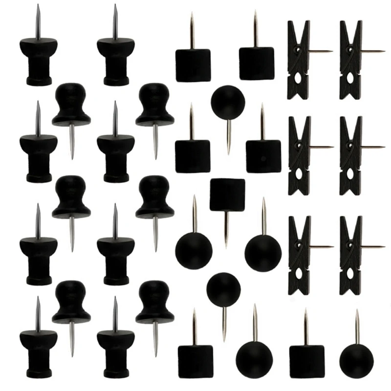 

230 Pieces Black Push Pins Large Wooden Thumb Tacks Cork Push Pins for Bulletin Cork Boards Map Photos Calendar Projects