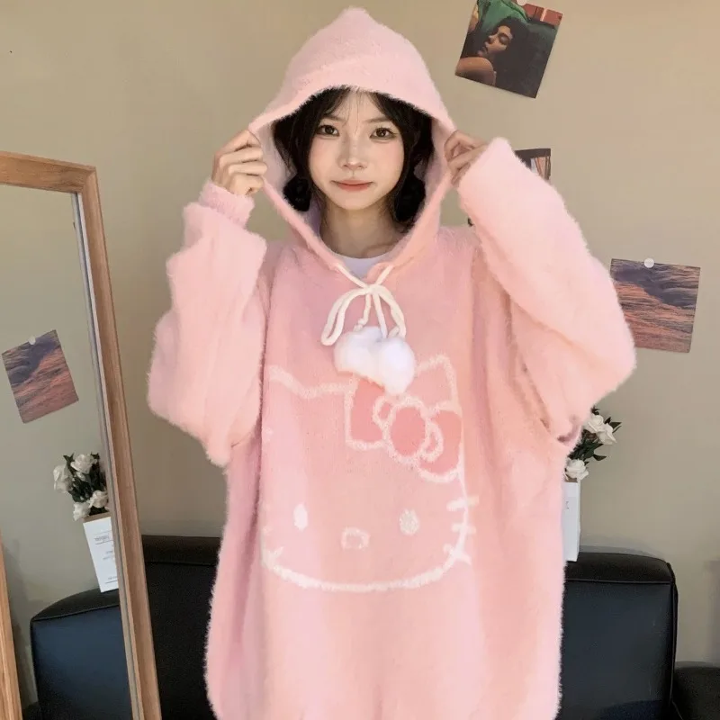 Kawaii Sanrio Anime Hello Kitty Acrylic Fibers Sweater Cute Cartoon Loose Sweet Versatile Plush Knitted Hooded Lovely for Girls
Kawaii Sanrio Anime Hello Kitty Acrylic Fibers Sweater Cute Cartoon Loose Sweet Versatile Plush Knitted Hooded Lovely for Girls