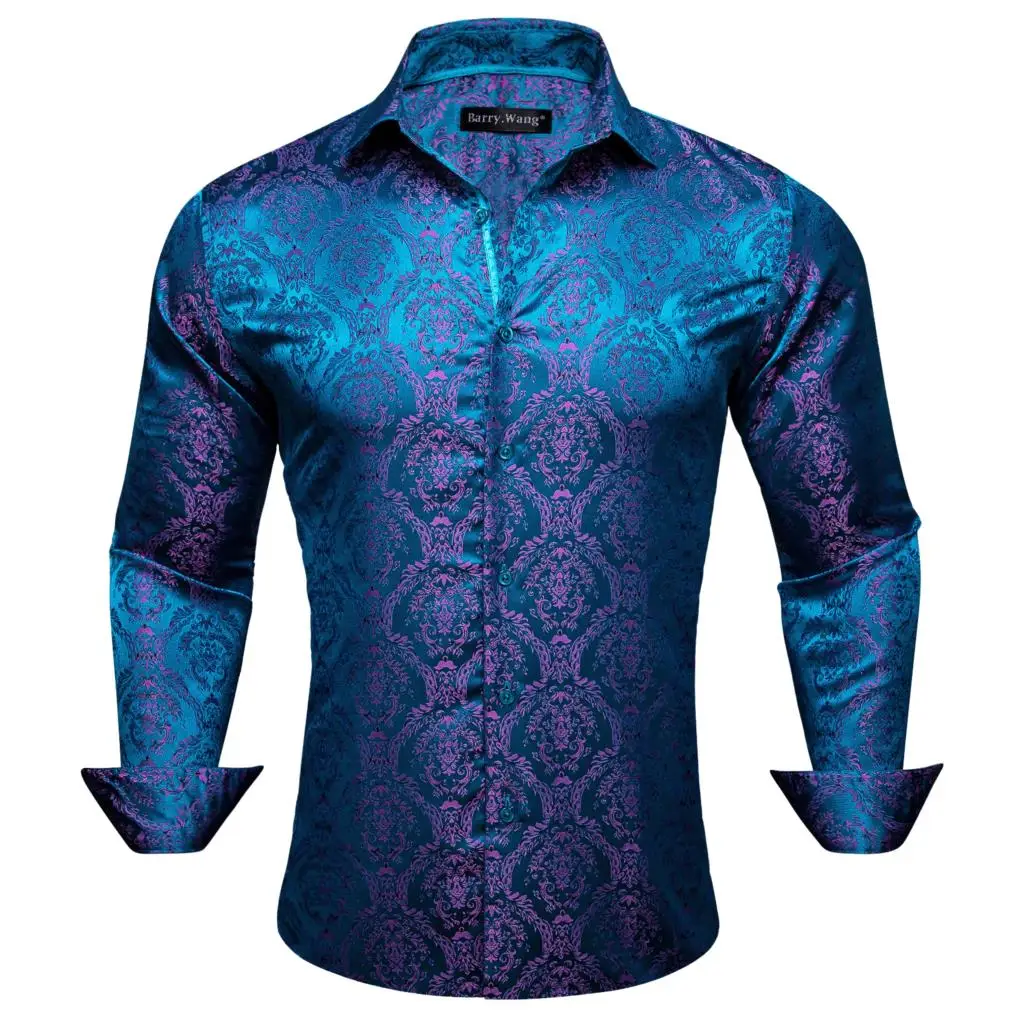 Elegant Men's Shirts Silk Blue Flower Slim Fit Long Sleeve Casual Lapel Male Tops Breathable Single Breasted Barry Wang
Elegant Men's Shirts Silk Blue Flower Slim Fit Long Sleeve Casual Lapel Male Tops Breathable Single Breasted Barry Wang