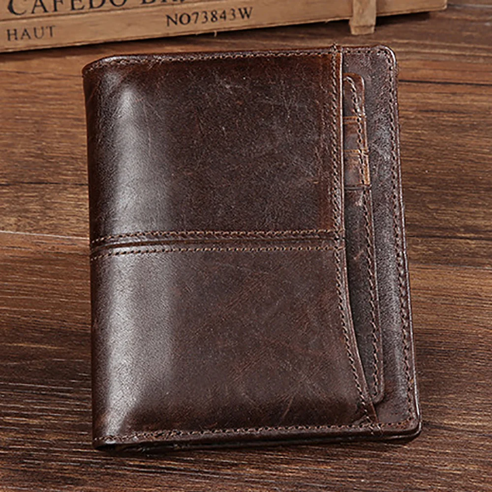 

Cowhide Oil Wax Men Bifold Wallet Clutch Money Bag Genuine Leather Luxury Coin Pocket Male ID/Credit Card Holder Short Purse New