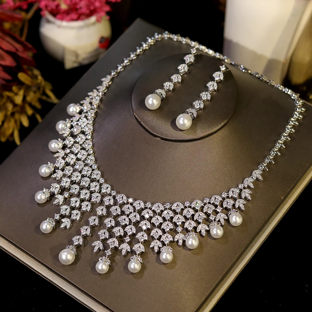 3A Cubic Zirconia Silver Color Tassel Necklace Luxury Pearl Jewelry Sets Bridal Dubai Wedding PROM Accessories 4 Mallzona S2b4b77416b454c689fbd95abca9737c0z 3A Cubic Zirconia Silver Color Tassel Necklace Luxury Pearl Jewelry Sets Bridal Dubai Wedding PROM Accessories Mallzona