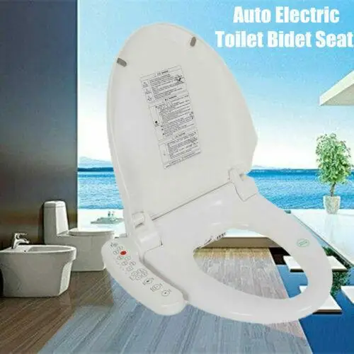 

Auto Flush Toilet Seat Bathroom Electric Bidet Cover W/ Heated Anti-Bacterial Seat Double Nozzles Self-Cleaning-Multifunctional