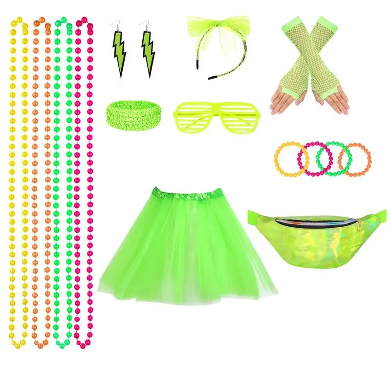 80s Fancy Dress For Women Neon T-Shirt Necklace Earrings Fishnet Leg Warmers Tutu Skirt Set 1980s Fancy Party Costume
80s Fancy Dress For Women Neon T-Shirt Necklace Earrings Fishnet Leg Warmers Tutu Skirt Set 1980s Fancy Party Costume