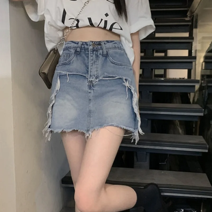 Designer Frayed A-Line Skirts Women Summer High-Waisted Skirt Slim Corset Short Skirt Punk Faldas niñas Jean Mini Skirt Mokijins
Designer Frayed A-Line Skirts Women Summer High-Waisted Skirt Slim Corset Short Skirt Punk Faldas niñas Jean Mini Skirt Mokijins